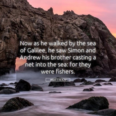 Picture 05 - Mark 1:16 KJV - Now as he walked by the sea of Galilee, he saw - Bible Verse Picture