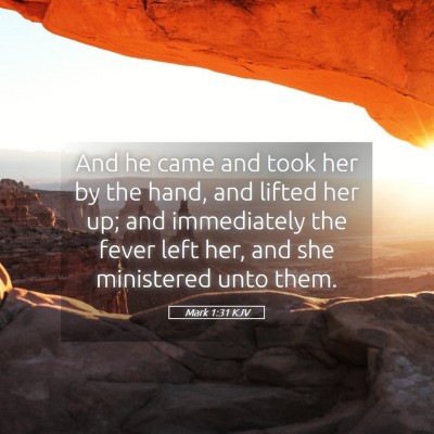 Picture 05 - Mark 1:31 KJV - And he came and took her by the hand, and lifted - Bible Verse Picture