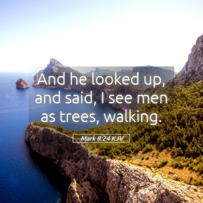 Picture 05 - Mark 8:24 KJV - And he looked up, and said, I see men as trees, - Bible Verse Picture