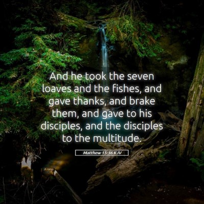 Picture 05 - Matthew 15:36 KJV - And he took the seven loaves and the fishes, and - Bible Verse Picture