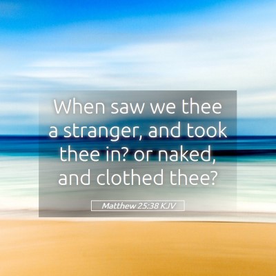 Picture 05 - Matthew 25:38 KJV - When saw we thee a stranger, and took thee in? or - Bible Verse Picture