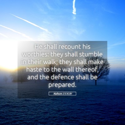 Picture 05 - Nahum 2:5 KJV - He shall recount his worthies: they shall stumble - Bible Verse Picture