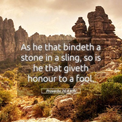 Picture 05 - Proverbs 26:8 KJV - As he that bindeth a stone in a sling, so is he - Bible Verse Picture