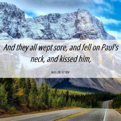 Picture 06 - Acts 20:37 KJV - And they all wept sore, and fell on Paul's neck, - Bible Verse Picture