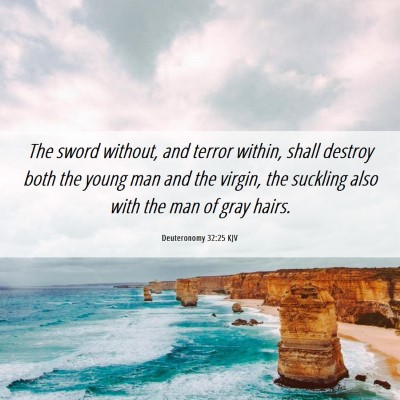 Picture 06 - Deuteronomy 32:25 KJV - The sword without, and terror within, shall - Bible Verse Picture