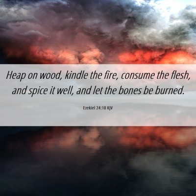 Picture 06 - Ezekiel 24:10 KJV - Heap on wood, kindle the fire, consume the flesh, - Bible Verse Picture