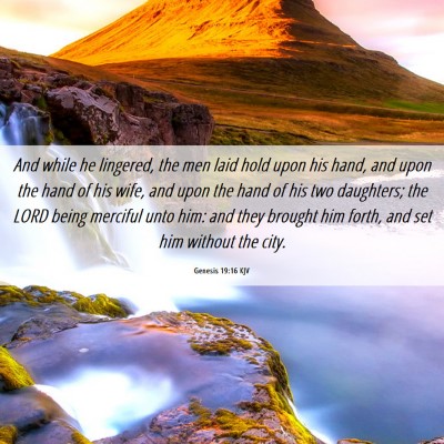 Picture 06 - Genesis 19:16 KJV - And while he lingered, the men laid hold upon his - Bible Verse Picture