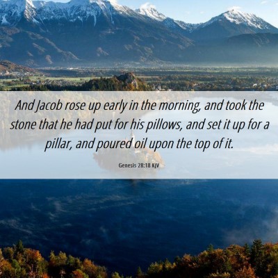 Picture 06 - Genesis 28:18 KJV - And Jacob rose up early in the morning, and took - Bible Verse Picture