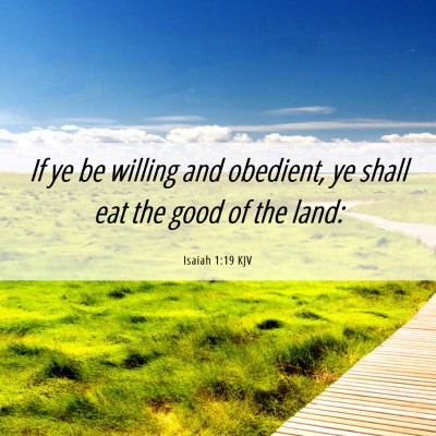 Picture 06 - Isaiah 1:19 KJV - If ye be willing and obedient, ye shall eat the - Bible Verse Picture