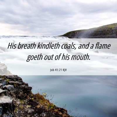 Picture 06 - Job 41:21 KJV - His breath kindleth coals, and a flame goeth out - Bible Verse Picture