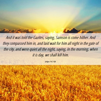 Picture 06 - Judges 16:2 KJV - And it was told the Gazites, saying, Samson is - Bible Verse Picture