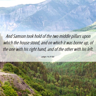 Picture 06 - Judges 16:29 KJV - And Samson took hold of the two middle pillars - Bible Verse Picture