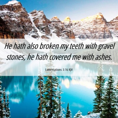 Picture 06 - Lamentations 3:16 KJV - He hath also broken my teeth with gravel stones, - Bible Verse Picture