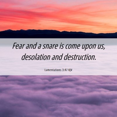 Picture 06 - Lamentations 3:47 KJV - Fear and a snare is come upon us, desolation and - Bible Verse Picture