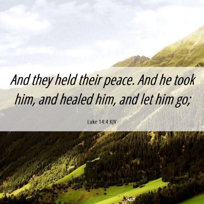 Picture 06 - Luke 14:4 KJV - And they held their peace. And he took him, and - Bible Verse Picture