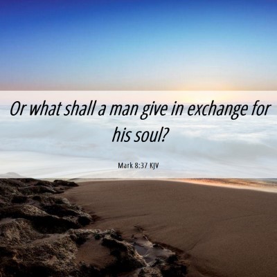 Picture 06 - Mark 8:37 KJV - Or what shall a man give in exchange for his - Bible Verse Picture