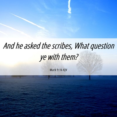 Picture 06 - Mark 9:16 KJV - And he asked the scribes, What question ye with - Bible Verse Picture