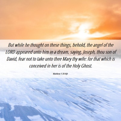 Picture 06 - Matthew 1:20 KJV - But while he thought on these things, behold, the - Bible Verse Picture