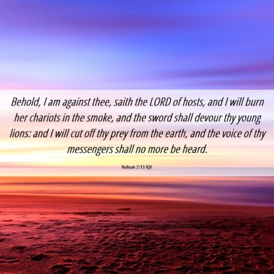 Picture 06 - Nahum 2:13 KJV - Behold, I am against thee, saith the LORD of - Bible Verse Picture
