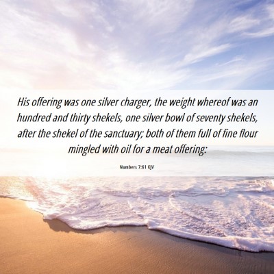 Picture 06 - Numbers 7:61 KJV - His offering was one silver charger, the weight - Bible Verse Picture