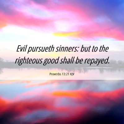 Picture 06 - Proverbs 13:21 KJV - Evil pursueth sinners: but to the righteous good - Bible Verse Picture