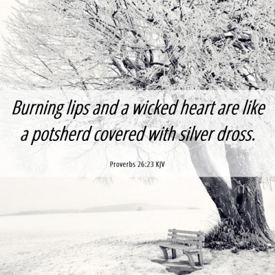 Picture 06 - Proverbs 26:23 KJV - Burning lips and a wicked heart are like a - Bible Verse Picture