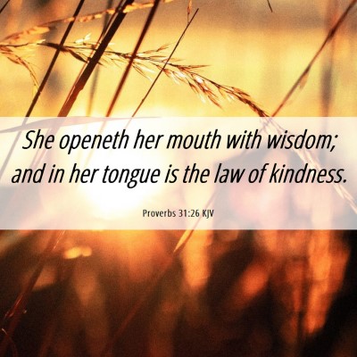 Picture 06 - Proverbs 31:26 KJV - She openeth her mouth with wisdom; and in her - Bible Verse Picture