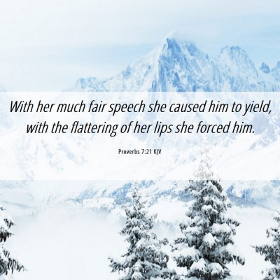 Picture 06 - Proverbs 7:21 KJV - With her much fair speech she caused him to - Bible Verse Picture
