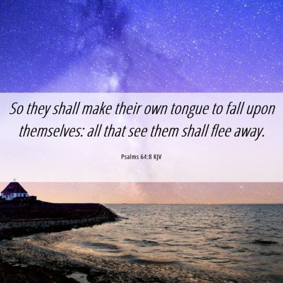 Picture 06 - Psalms 64:8 KJV - So they shall make their own tongue to fall upon - Bible Verse Picture