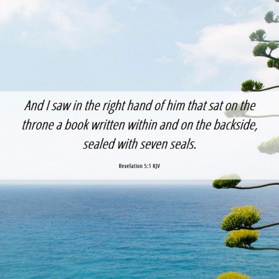 Picture 06 - Revelation 5:1 KJV - And I saw in the right hand of him that sat on - Bible Verse Picture