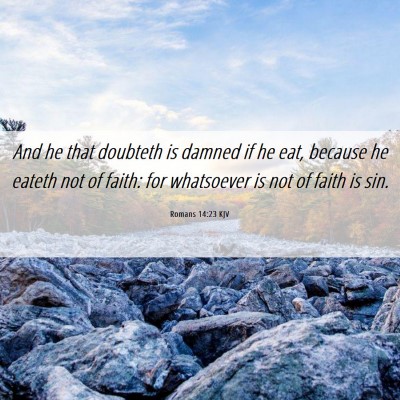 Picture 06 - Romans 14:23 KJV - And he that doubteth is damned if he eat, because - Bible Verse Picture