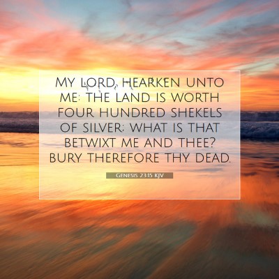Picture 07 - Genesis 23:15 KJV - My lord, hearken unto me: the land is worth four - Bible Verse Picture