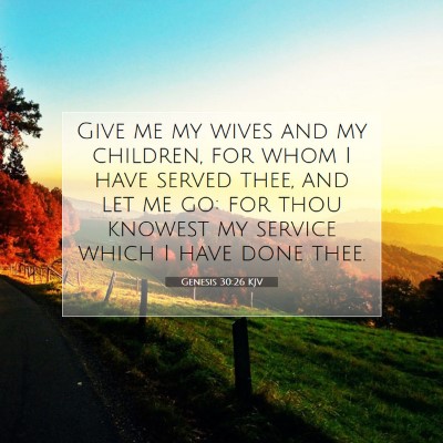 Picture 07 - Genesis 30:26 KJV - Give me my wives and my children, for whom I have - Bible Verse Picture