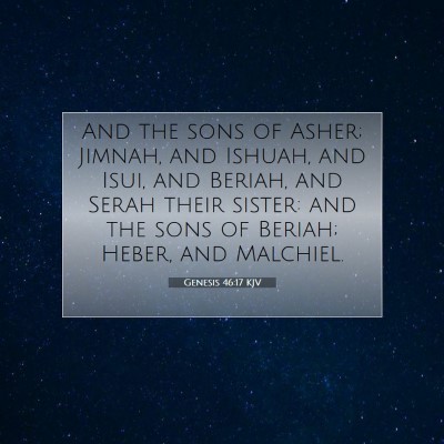 Picture 07 - Genesis 46:17 KJV - And the sons of Asher; Jimnah, and Ishuah, and - Bible Verse Picture