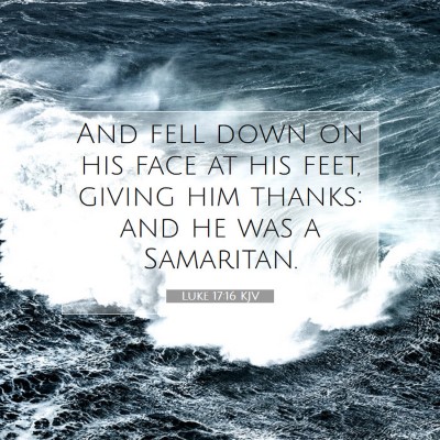 Picture 07 - Luke 17:16 KJV - And fell down on his face at his feet, giving him - Bible Verse Picture