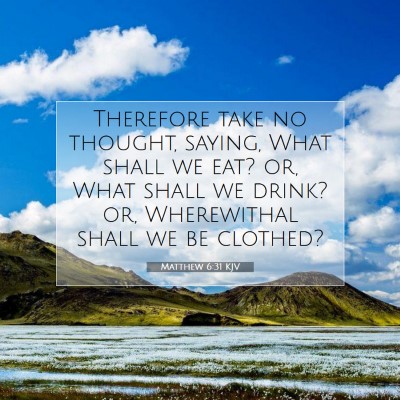 Picture 07 - Matthew 6:31 KJV - Therefore take no thought, saying, What shall we - Bible Verse Picture