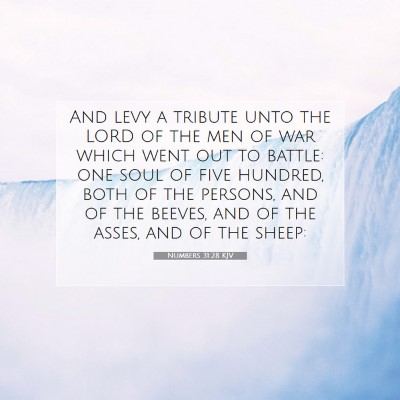 Picture 07 - Numbers 31:28 KJV - And levy a tribute unto the LORD of the men of - Bible Verse Picture