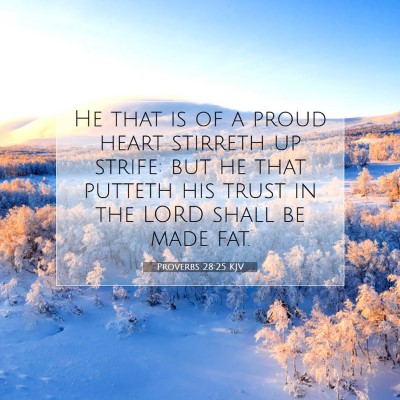 Picture 07 - Proverbs 28:25 KJV - He that is of a proud heart stirreth up strife: - Bible Verse Picture