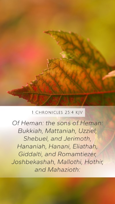 1 Chronicles 25:4 KJV Mobile Phone Wallpaper - Of Heman: the sons of Heman: Bukkiah, Mattaniah, - Mobile Bible Verse Wallpaper