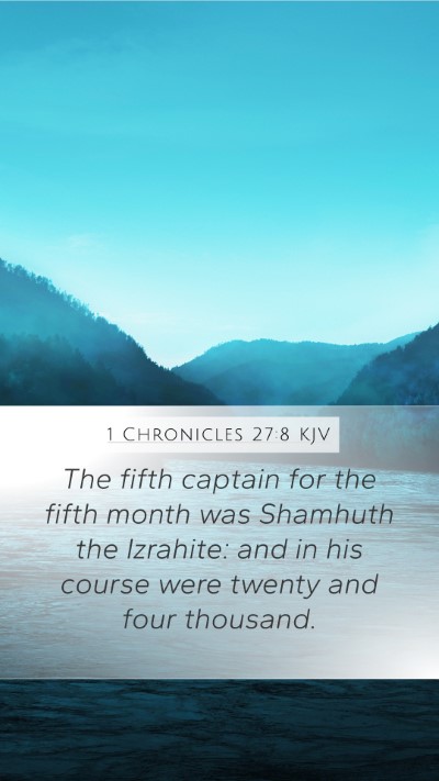1 Chronicles 27:8 KJV Mobile Phone Wallpaper - The fifth captain for the fifth month was - Mobile Bible Verse Wallpaper