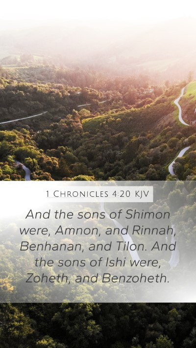 1 Chronicles 4:20 KJV Mobile Phone Wallpaper - And the sons of Shimon were, Amnon, and Rinnah, - Mobile Bible Verse Wallpaper