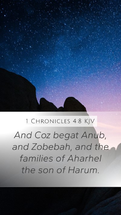 1 Chronicles 4:8 KJV Mobile Phone Wallpaper - And Coz begat Anub, and Zobebah, and the families - Mobile Bible Verse Wallpaper