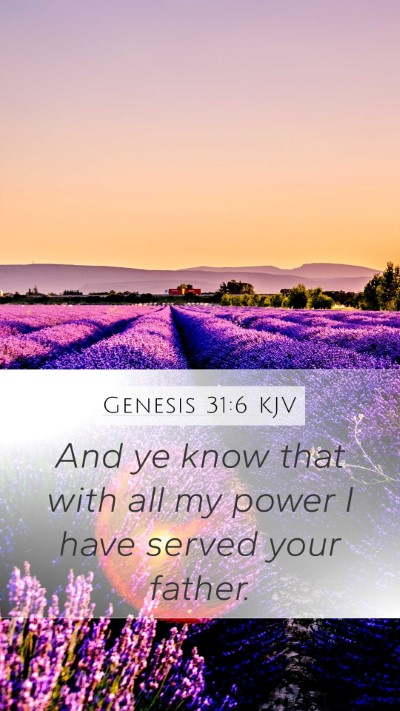 Genesis 31:6 KJV Mobile Phone Wallpaper - And ye know that with all my power I have served - Mobile Bible Verse Wallpaper