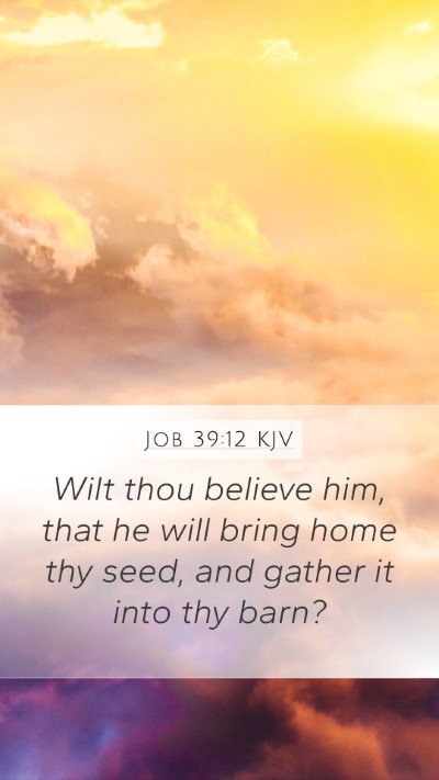 Job 39:12 KJV Mobile Phone Wallpaper - Wilt thou believe him, that he will bring home - Mobile Bible Verse Wallpaper