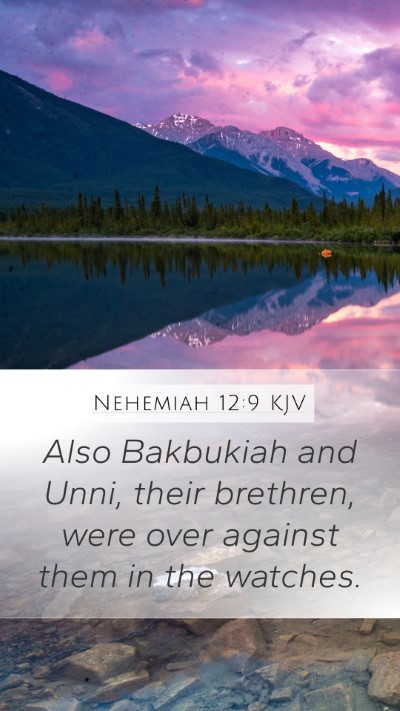 Nehemiah 12:9 KJV Mobile Phone Wallpaper - Also Bakbukiah and Unni, their brethren, were - Mobile Bible Verse Wallpaper