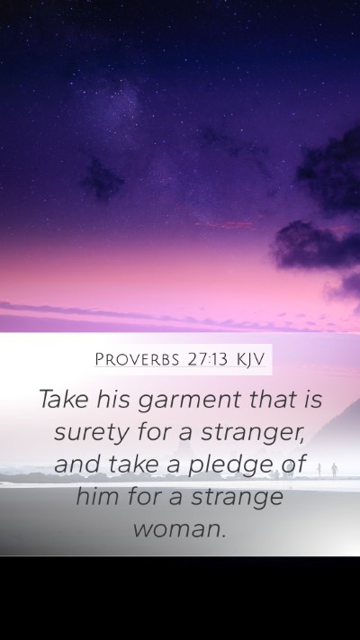 Proverbs 27:13 KJV Mobile Phone Wallpaper - Take his garment that is surety for a stranger, - Mobile Bible Verse Wallpaper