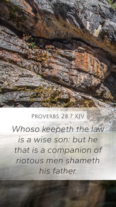 Proverbs 28:7 KJV Mobile Phone Wallpaper - Whoso keepeth the law is a wise son: but he that - Mobile Bible Verse Wallpaper