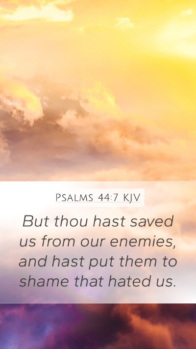 Psalms 44:7 KJV Mobile Phone Wallpaper - But thou hast saved us from our enemies, and hast - Mobile Bible Verse Wallpaper
