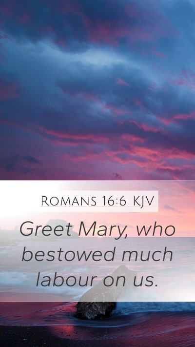 Romans 16:6 KJV Mobile Phone Wallpaper - Greet Mary, who bestowed much labour on - Mobile Bible Verse Wallpaper
