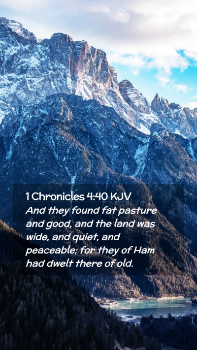 Picture 02 - 1 Chronicles 4:40 KJV Mobile Phone Wallpaper - And they found fat pasture and good, and the land - Mobile Bible Verse Wallpaper